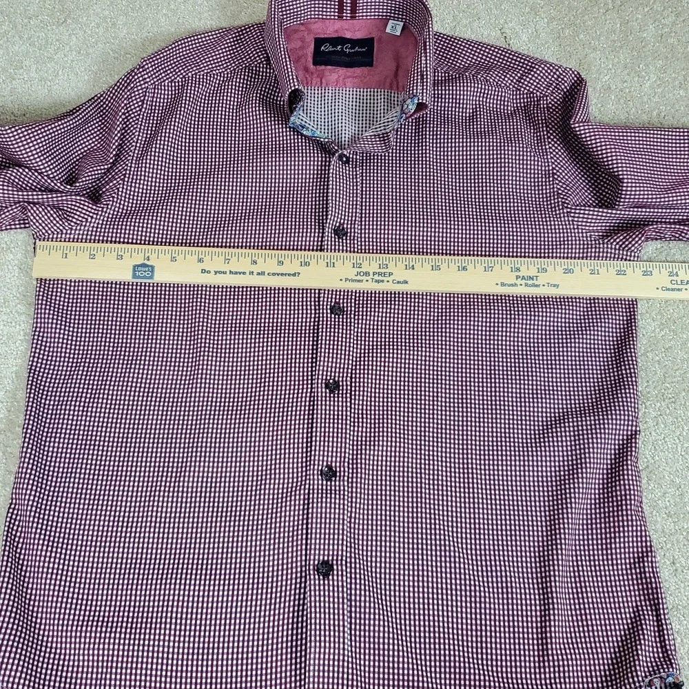 Robert Graham Men's Button Up Shirt XL Burgundy White Gingham Check Tailored Fit